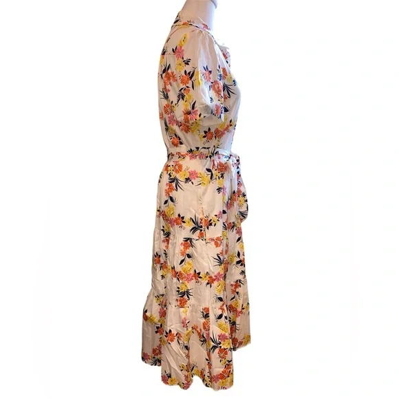 Maggy London White Dress with Floral Accents Amalia Short Sleeve Jersey Size 8 - Picture 4 of 12